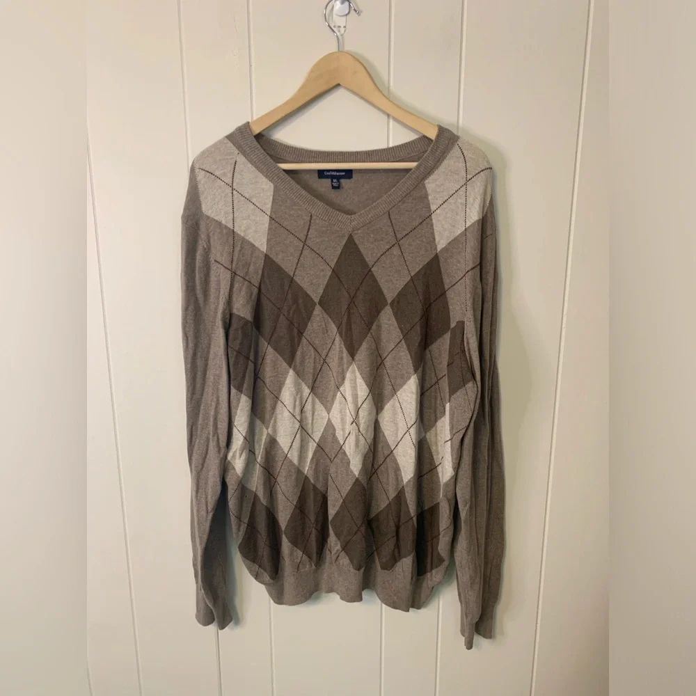 Croft and Borrow Brown Argyle V Neck Sweater Size Extra Large